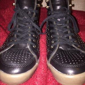 Rebecca Minkoff NappaLeatherGoldStudded Sneakers